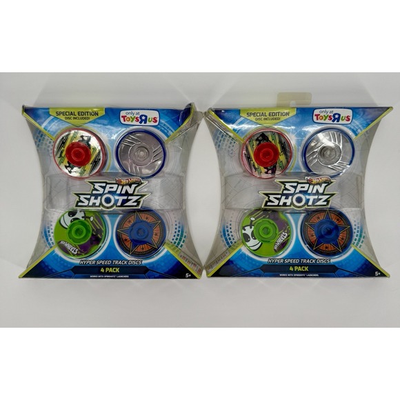 Hot Wheels Spin Shotz Toys R Us Exclusive (2) Packs Of 4 Hyper Speed Track Discs - Picture 1 of 5